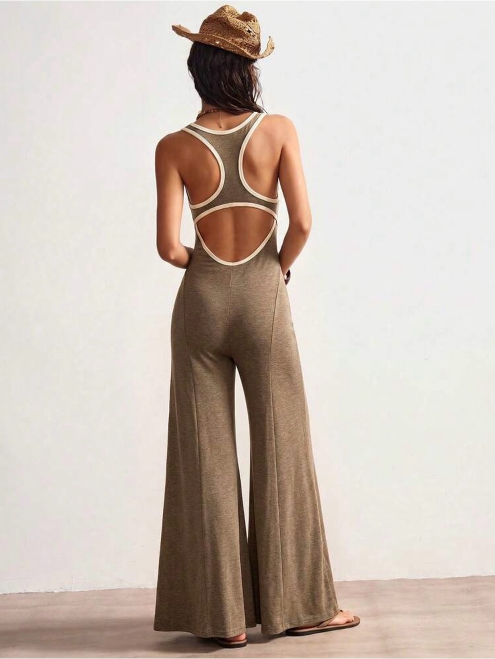 Women's Taupe Cutout Racerback Jumpsuit